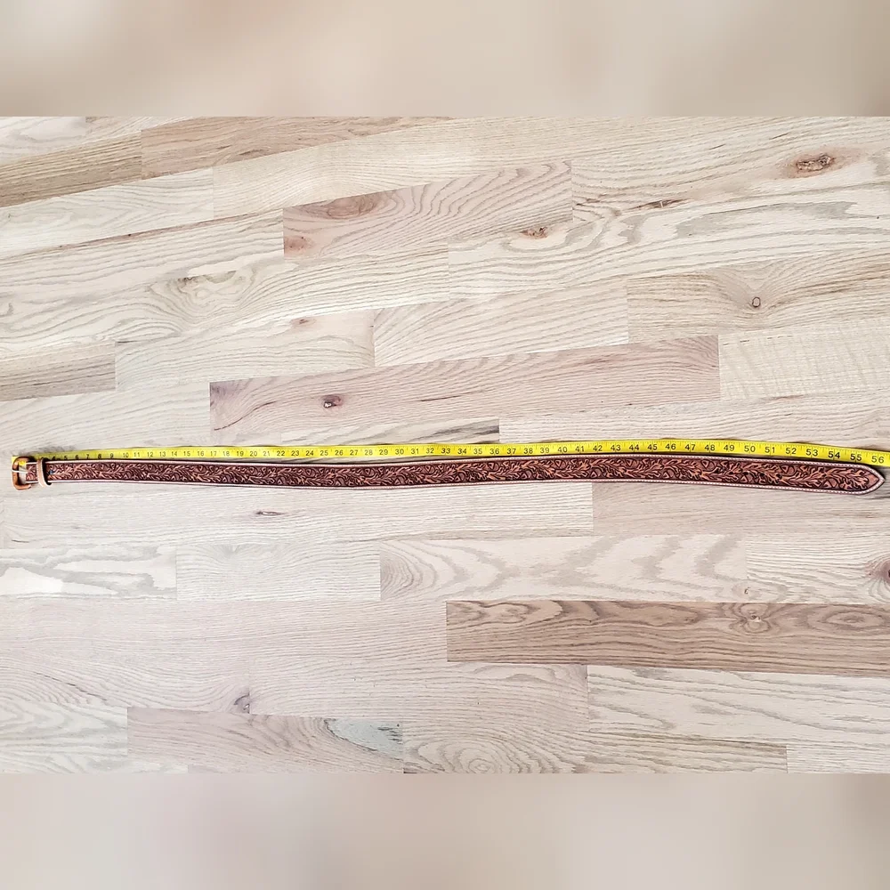 Vogt Russet Brown Hand Tooled Acorn/Leaf Leather Belt, 48